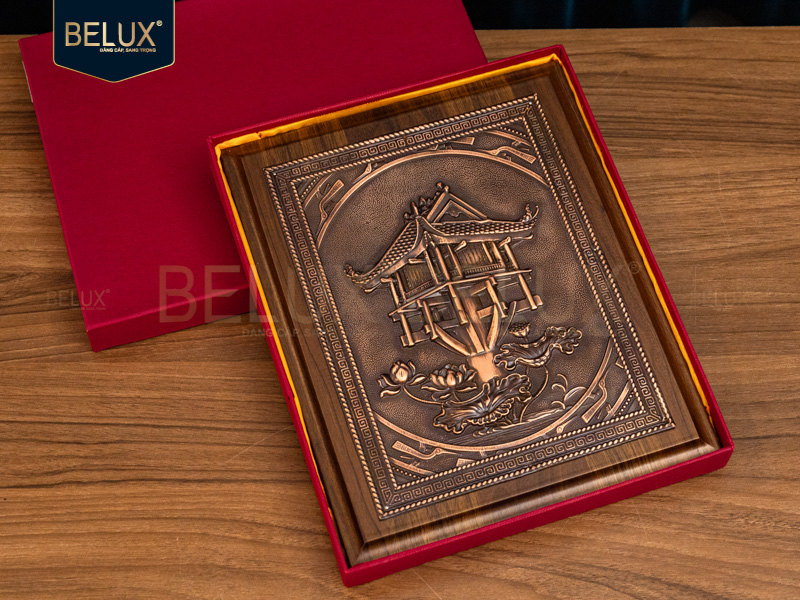 Tranh Chùa Một Cột bằng đồng đỏ 25x20cm